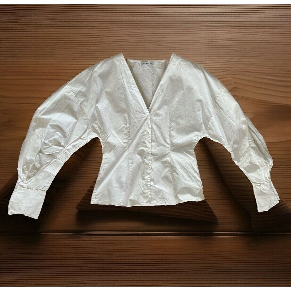 Anine Bing White Button-Down V-Neck Blouse